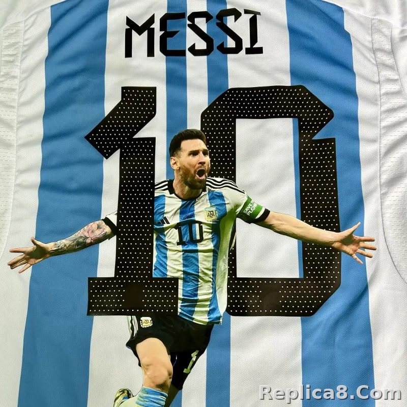 2022 Argentina World Cup Champion Edition 3 stars Home Jersey Print "Messi" - detail