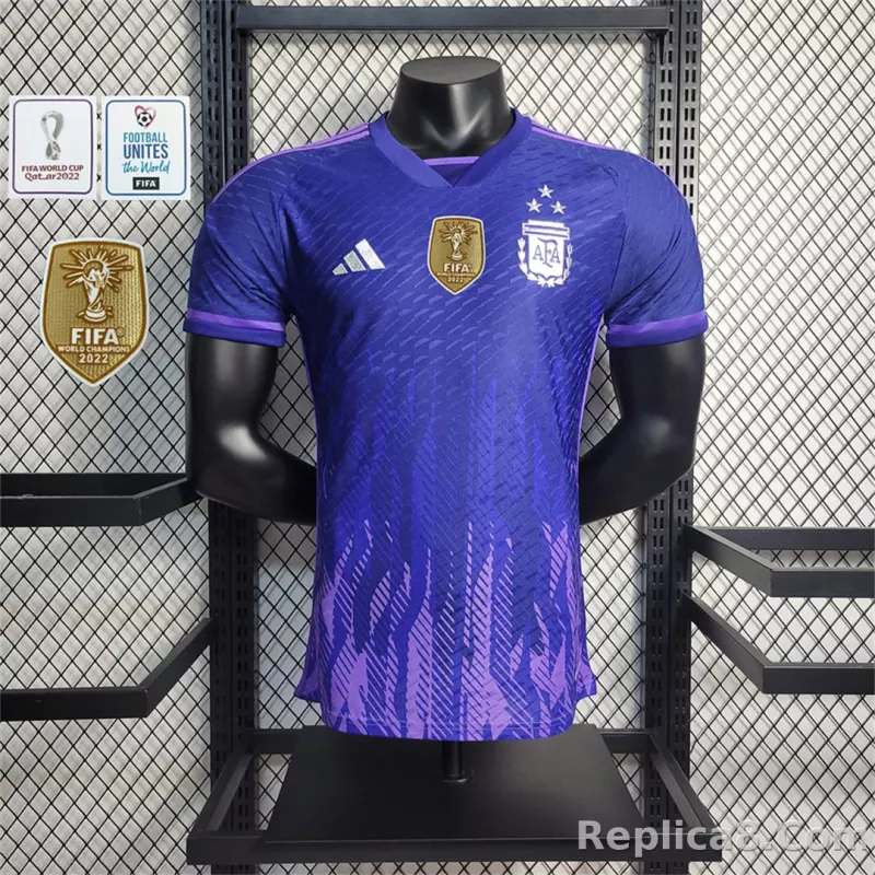 2022 Argentina World Cup Champion Edition 3 stars Away Jersey Player Version