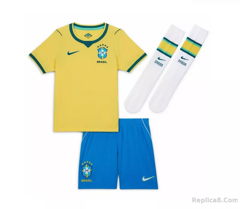 2026 Brazil Home World Cup Football Kids Full Kit Jersey+Shorts+Socks