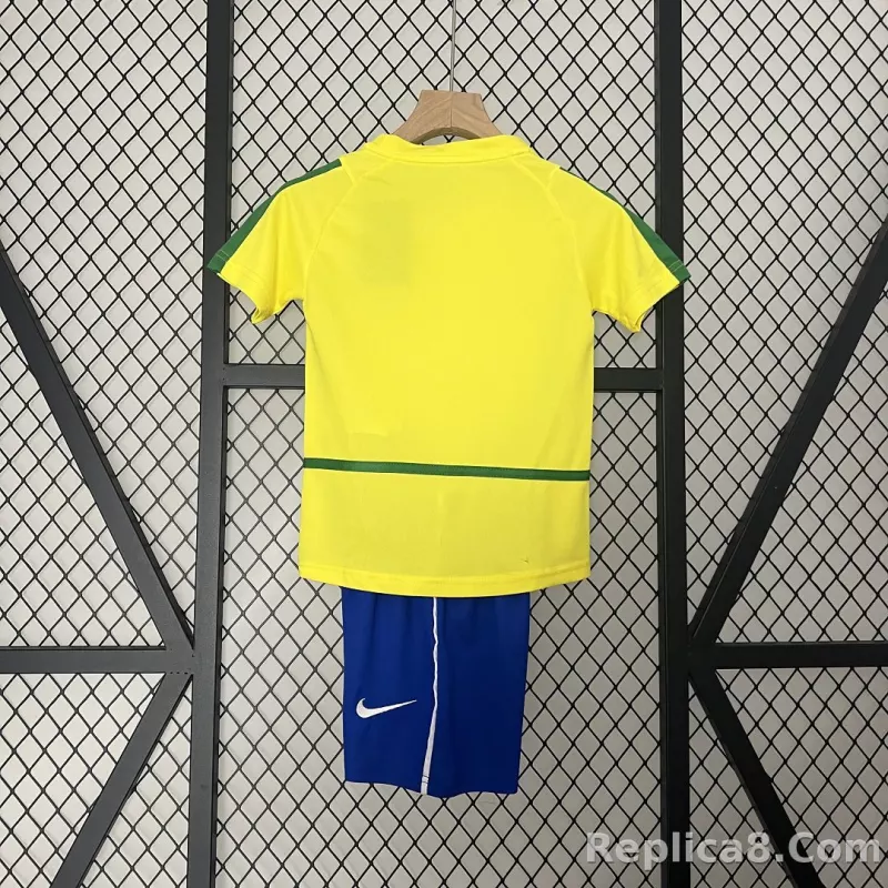 2002 Brazil World Cup Home Retro Kids Kit Jersey+Shorts - detail