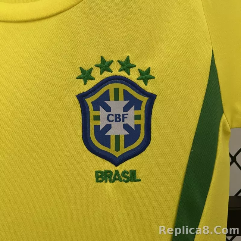 2002 Brazil World Cup Home Retro Kids Kit Jersey+Shorts - detail