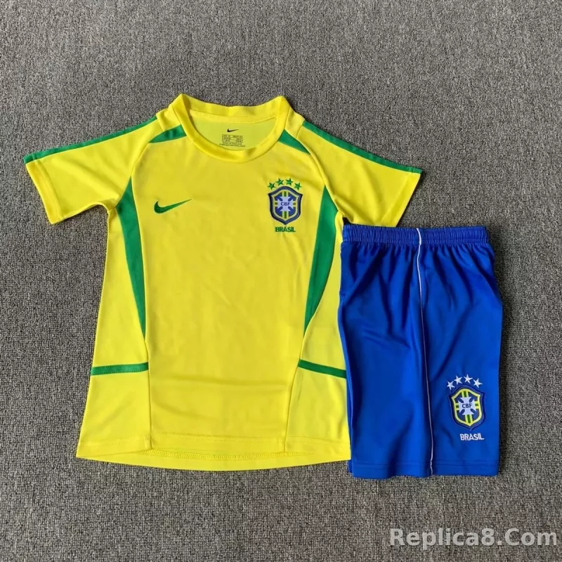 2002 Brazil World Cup Home Retro Kids Kit Jersey+Shorts - detail
