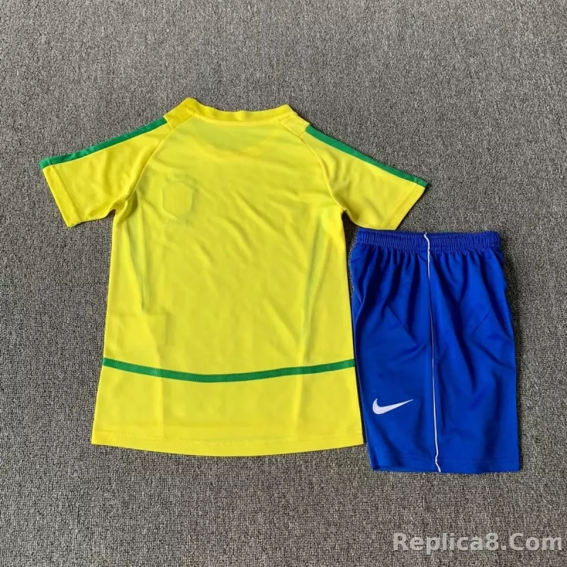 2002 Brazil World Cup Home Retro Kids Kit Jersey+Shorts - detail