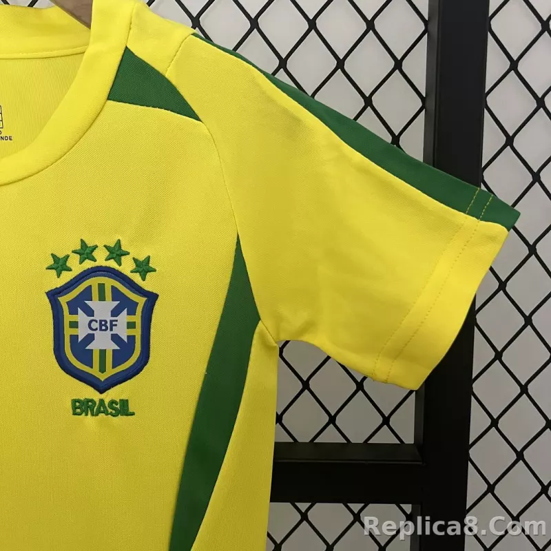 2002 Brazil World Cup Home Retro Kids Kit Jersey+Shorts - detail