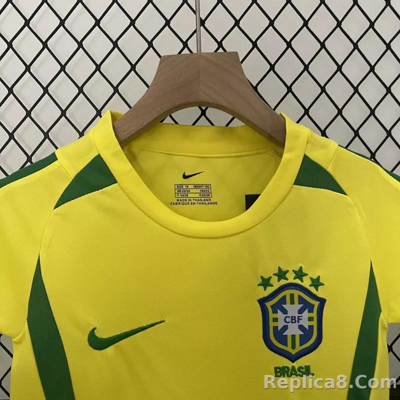 2002 Brazil World Cup Home Retro Kids Kit Jersey+Shorts - detail