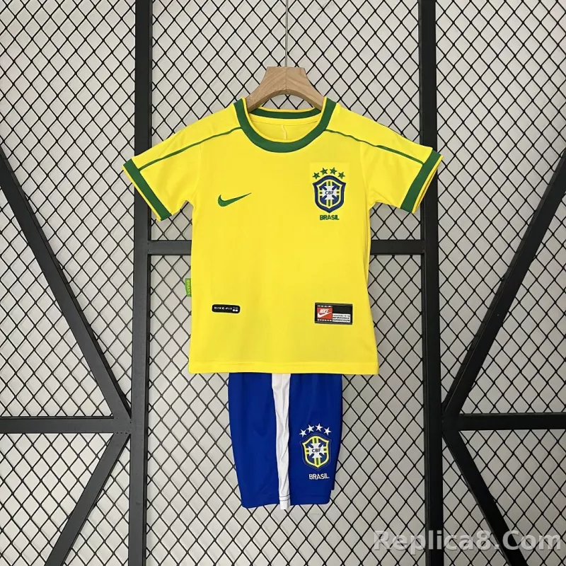 1998 Brazil World Cup Home Retro Jersey Kids Kit +Shorts