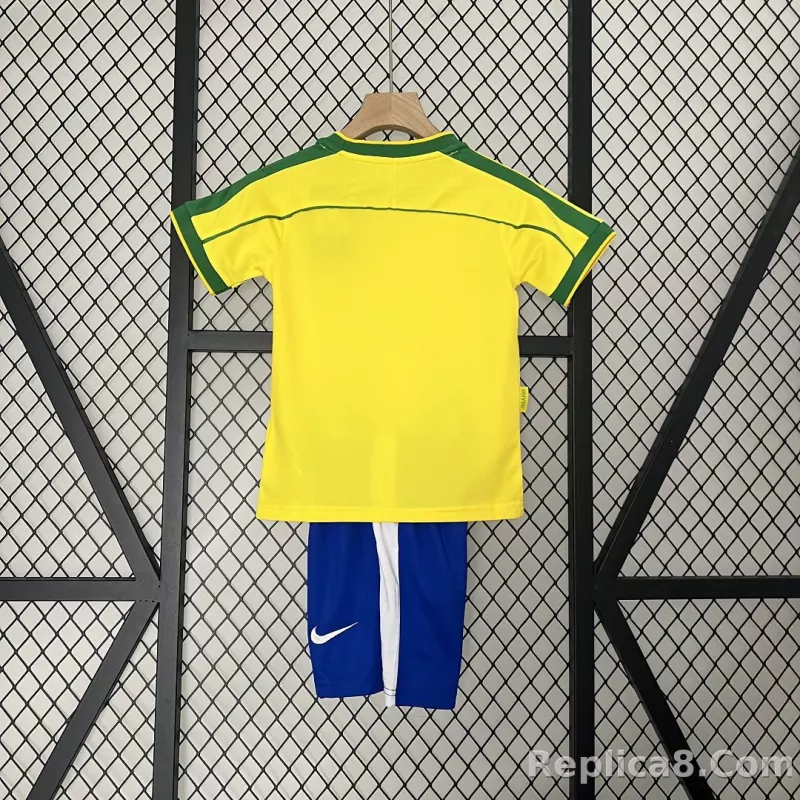 1998 Brazil World Cup Home Retro Jersey Kids Kit +Shorts - detail