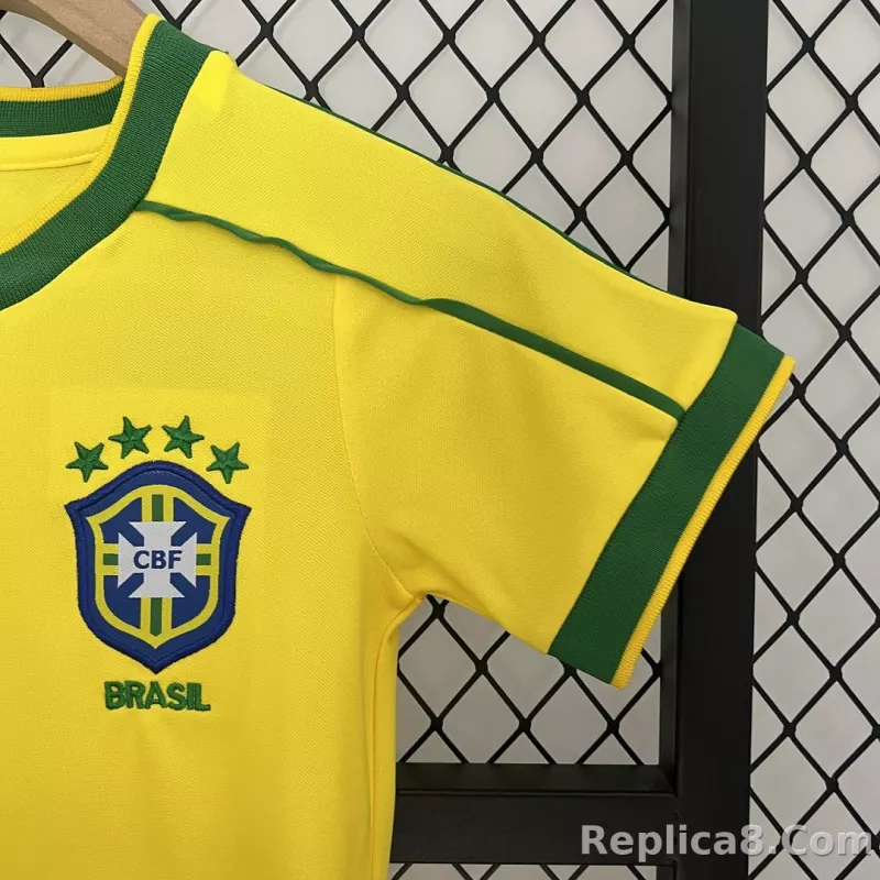 1998 Brazil World Cup Home Retro Jersey Kids Kit +Shorts - detail