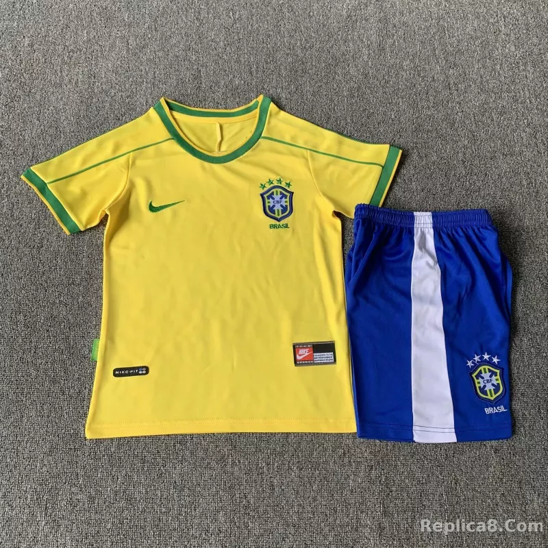 1998 Brazil World Cup Home Retro Jersey Kids Kit +Shorts - detail