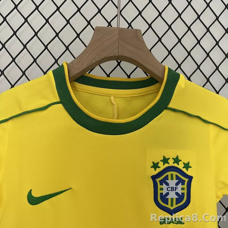 1998 Brazil World Cup Home Retro Jersey Kids Kit +Shorts - detail
