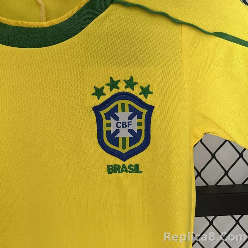 1998 Brazil World Cup Home Retro Jersey Kids Kit +Shorts - detail
