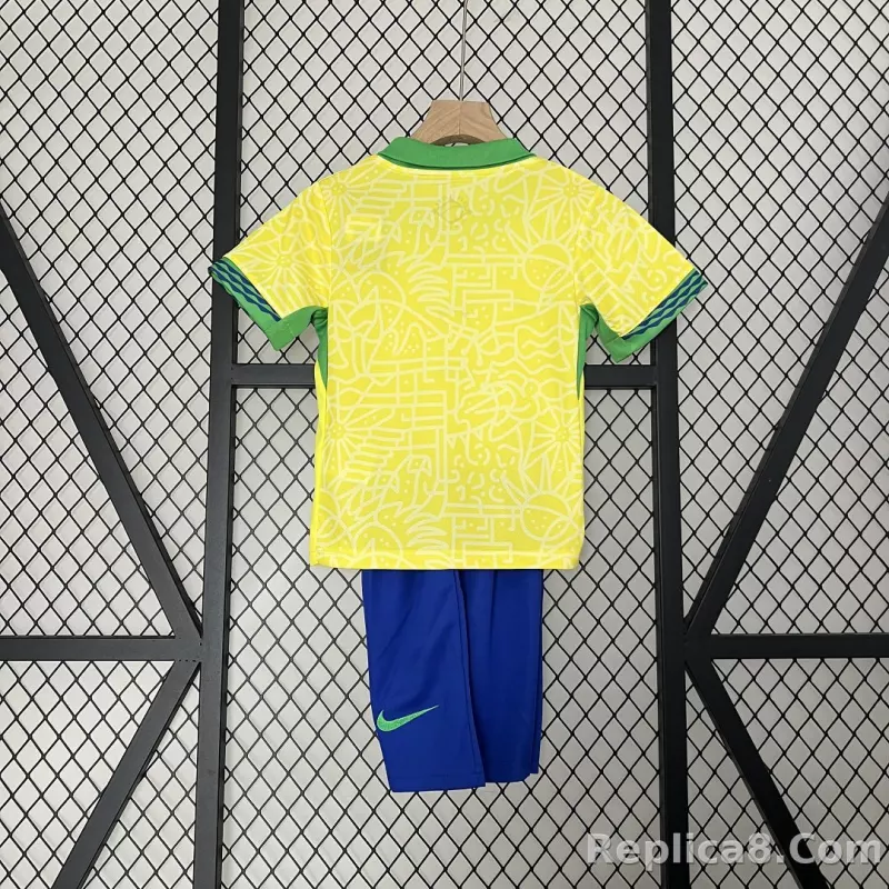 2024 Brazil Home Copa America Football Kids Kit Jersey+Shorts - detail