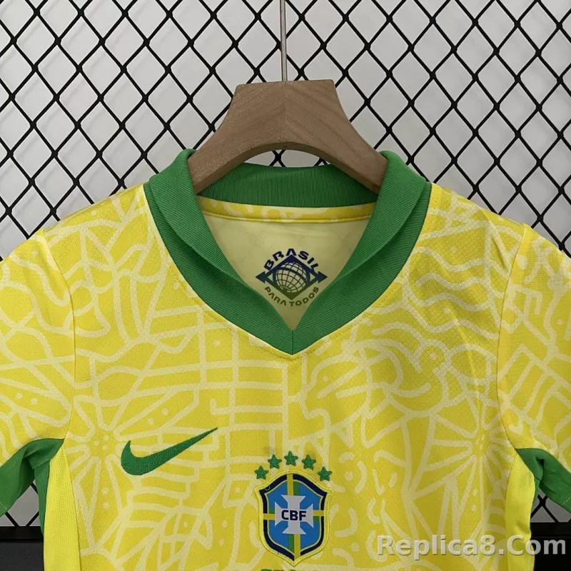 2024 Brazil Home Copa America Football Kids Kit Jersey+Shorts - detail