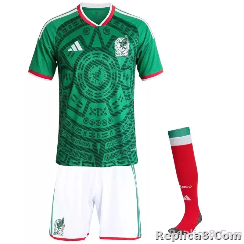 2026 Mexico World Cup Home Kids Full Kit Jersey+Shorts+Socks