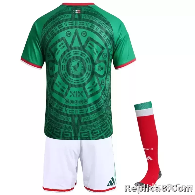 2026 Mexico World Cup Home Kids Full Kit Jersey+Shorts+Socks - detail