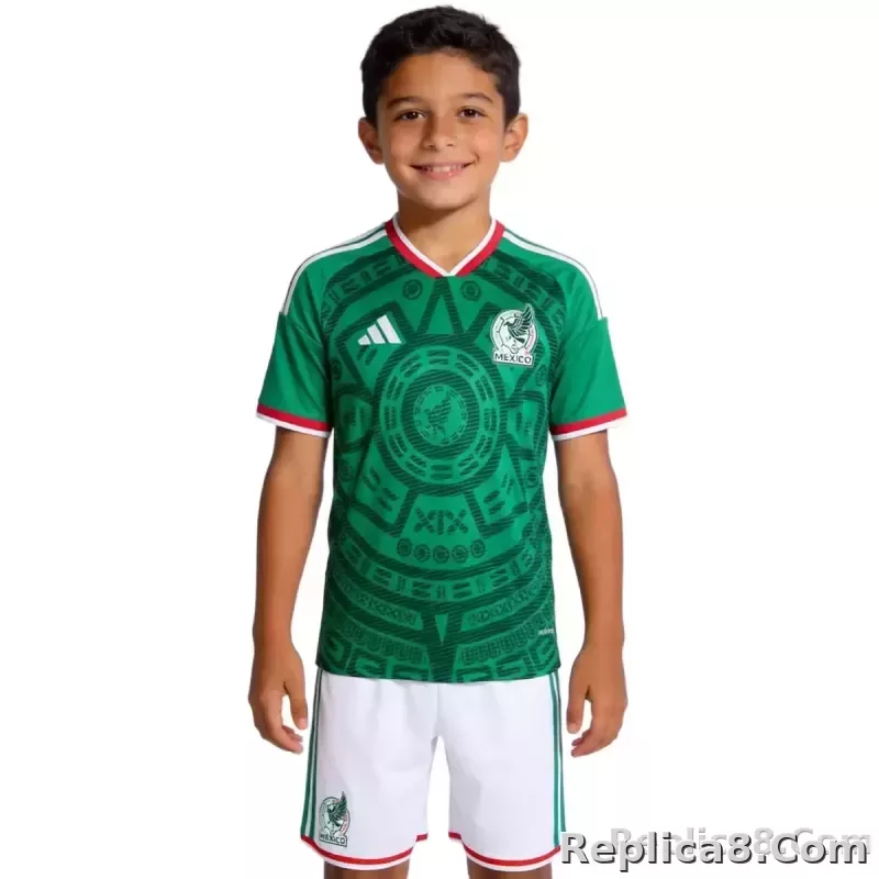 2026 Mexico World Cup Home Kids Kit Jersey+Shorts - detail