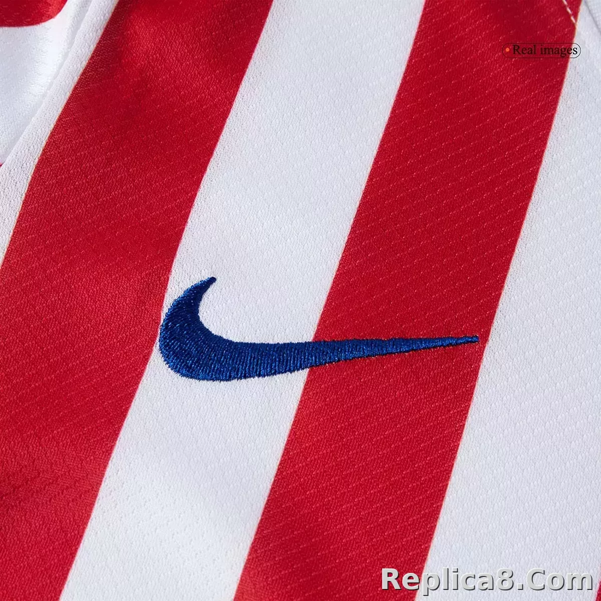 25-26 Atletico Madrid Home Soccer Full Kids Kit Jersey+Shorts - detail