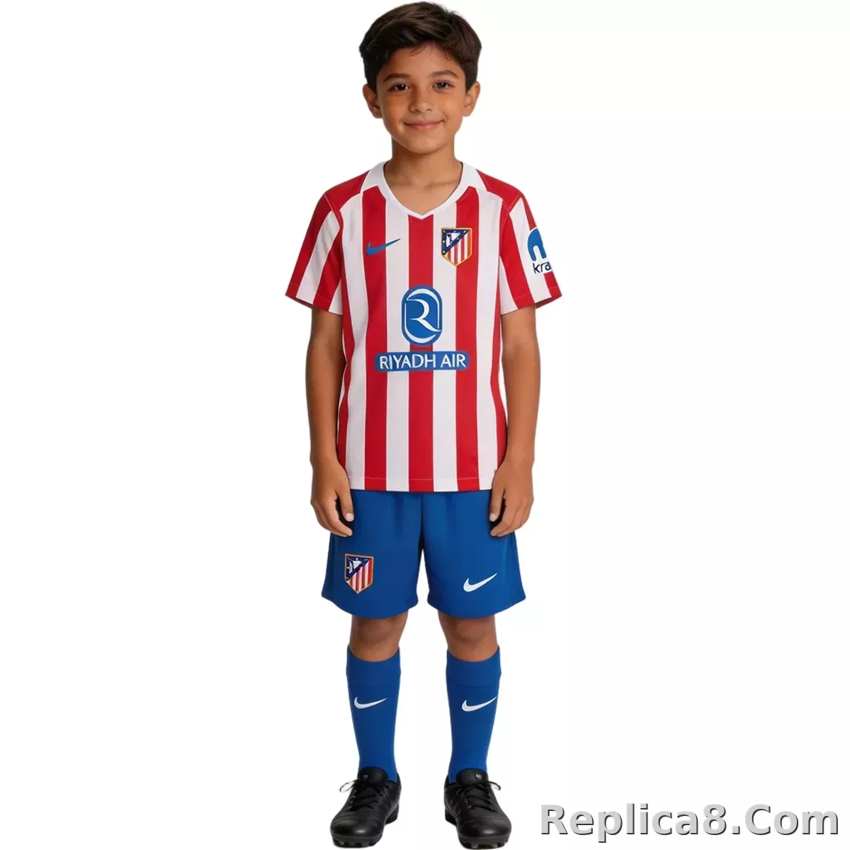 25-26 Atletico Madrid Home Soccer Full Kids Kit Jersey+Shorts - detail