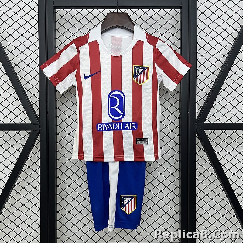 25-26 Atletico Madrid Home Soccer Kids Kit Jersey+Shorts
