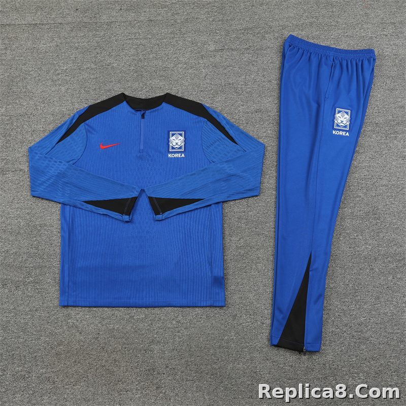 24-25 South Korea Blue with Black Half Zipper Training Tracksuit - detail
