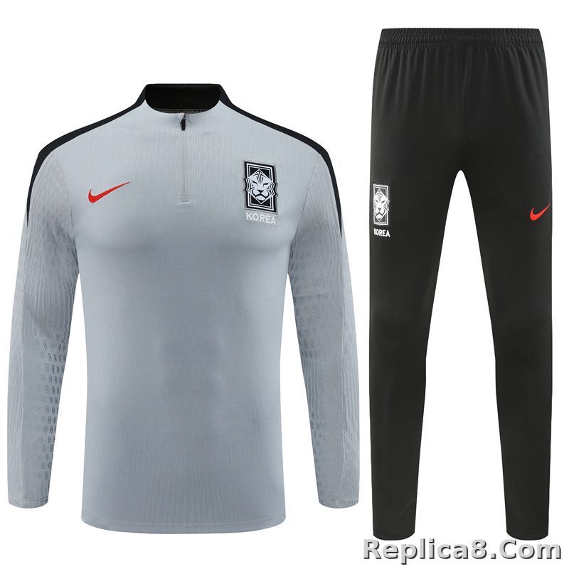 24-25 South Korea Light Gray with Black Half Zipper Training Tracksuit