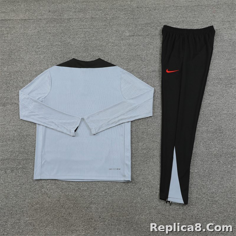 24-25 South Korea Light Gray with Black Half Zipper Training Tracksuit - detail